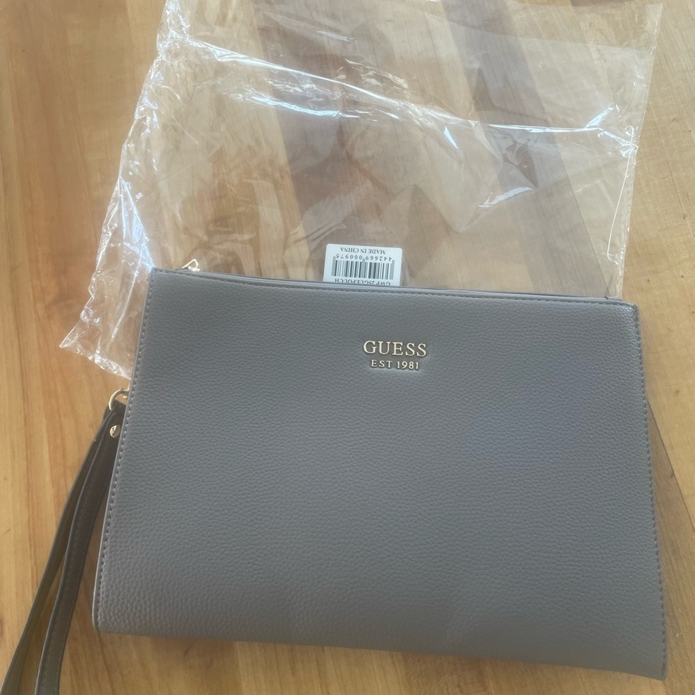 Guess Charcoal Wristlet with Gold Accents